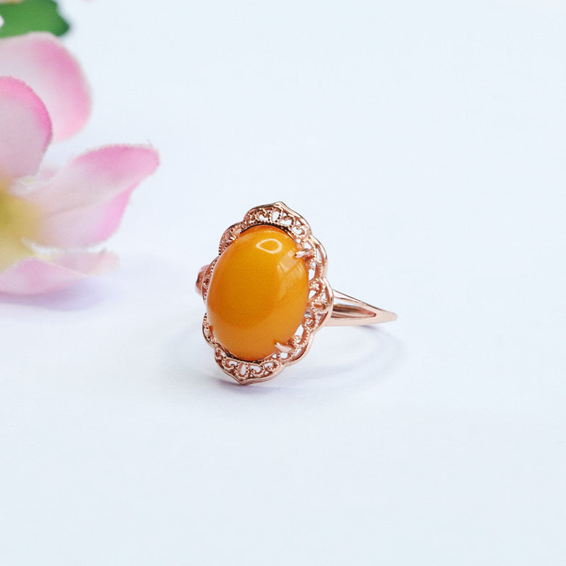 Natural Amber Enamel Pigeon Egg Wealth Ring