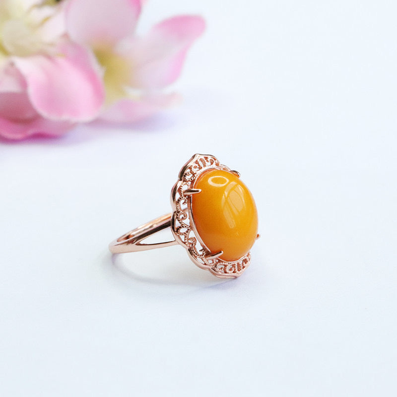Natural Amber Enamel Pigeon Egg Wealth Ring