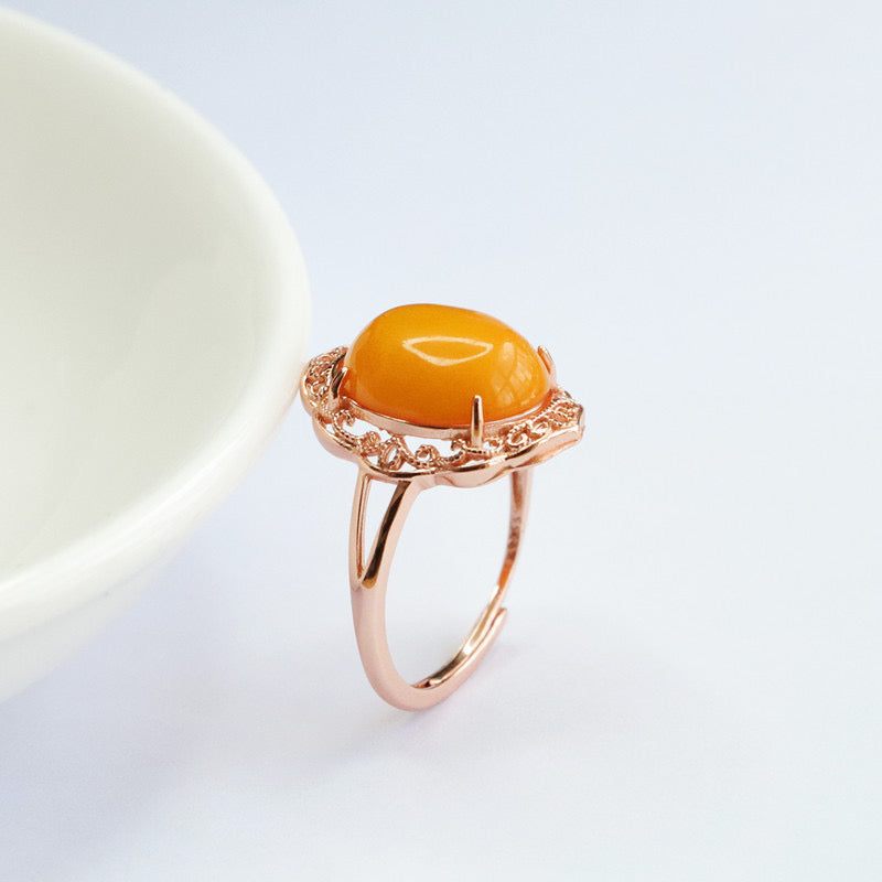 Natural Amber Enamel Pigeon Egg Wealth Ring