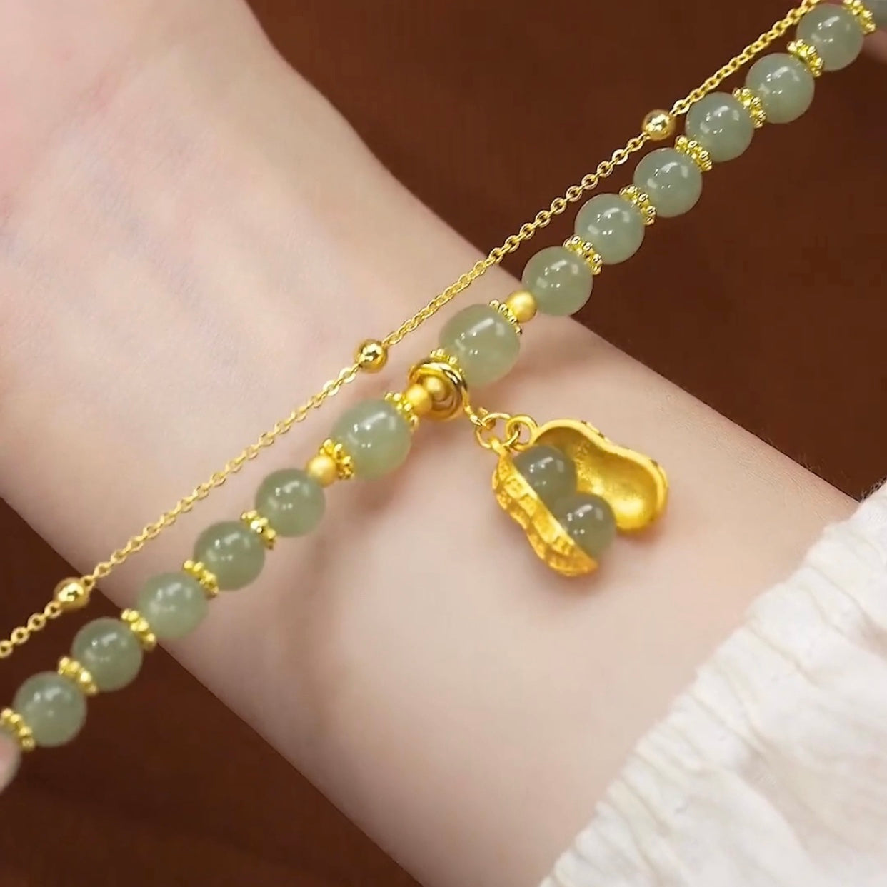 Natural Hetian Green Jade Feng Shui Lucky Peanut Bracelet