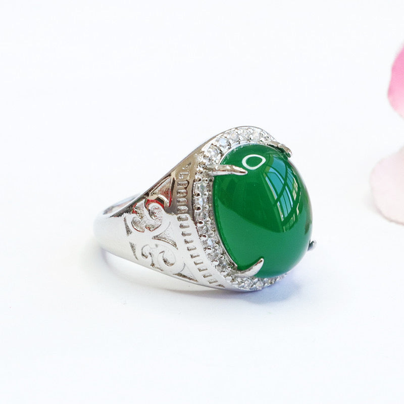 Natural Green Jade Feng Shui Pigeon Egg Ring