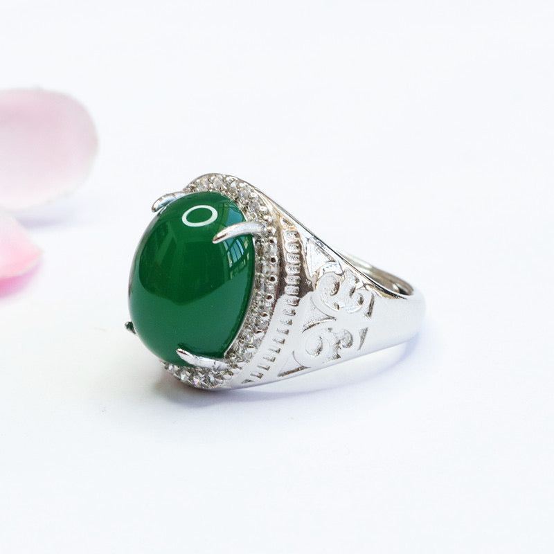 Natural Green Jade Feng Shui Pigeon Egg Ring