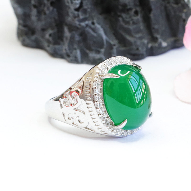 Natural Green Jade Feng Shui Pigeon Egg Ring