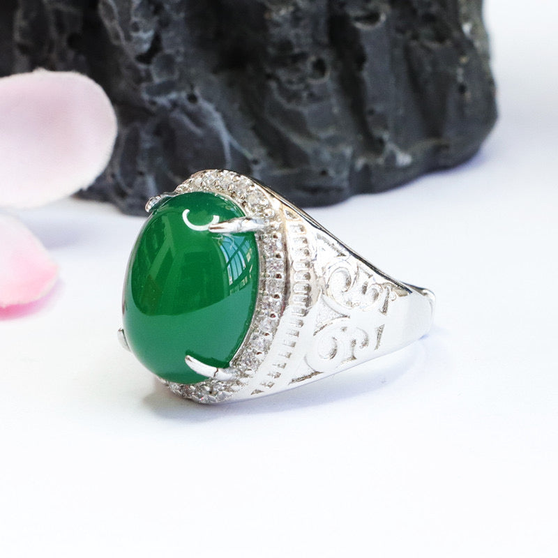 Natural Green Jade Feng Shui Pigeon Egg Ring