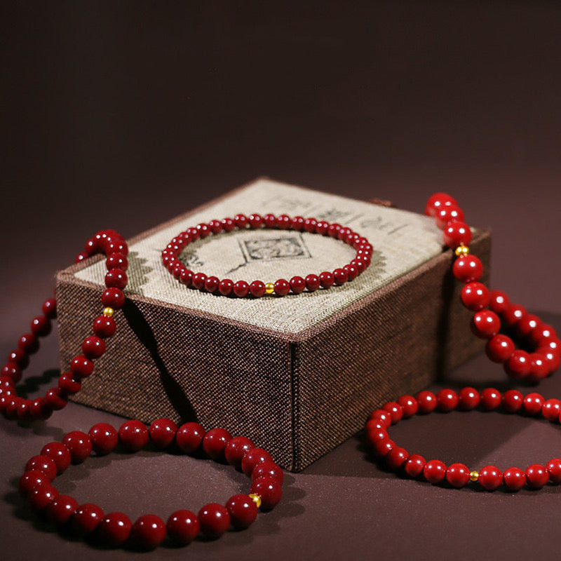 Natural Red Cinnabar Gold Bead Protection Bracelet