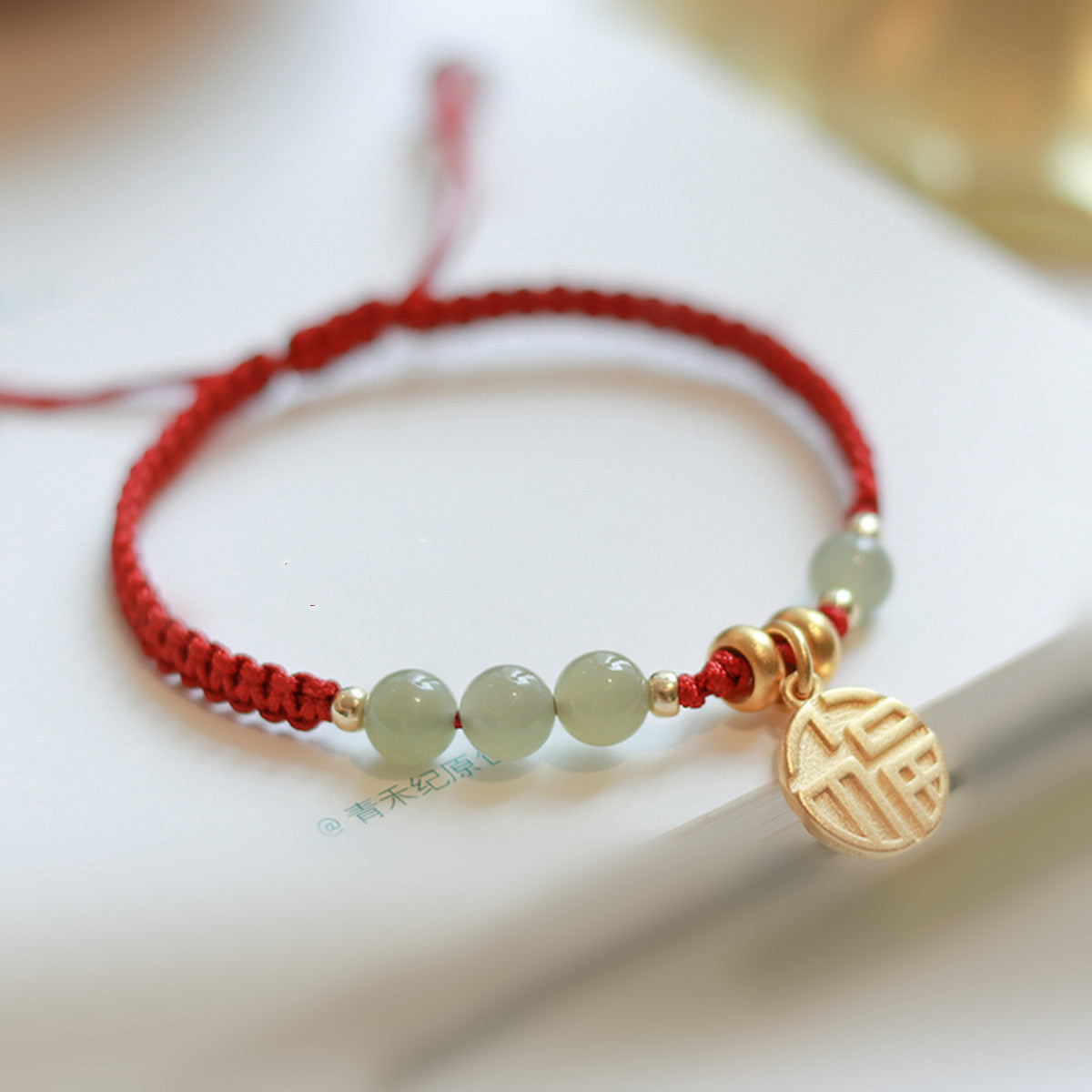 Natural Green Jade Red Rope Wealth Bracelet