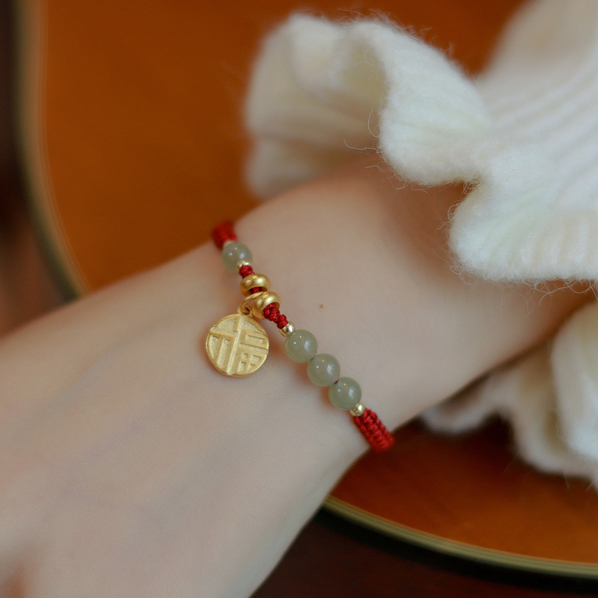 Natural Green Jade Red Rope Wealth Bracelet