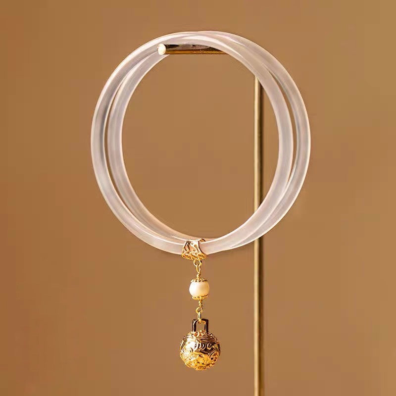 Natural White Jade Bell Double Bangle