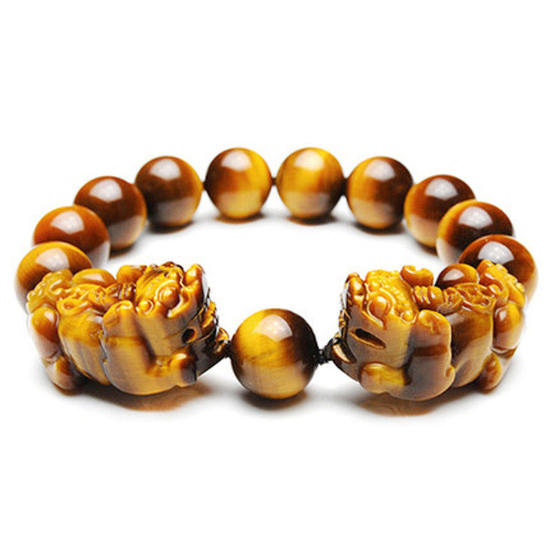Natural Yellow Tiger Eye Double Pixiu Wealth Bracelet
