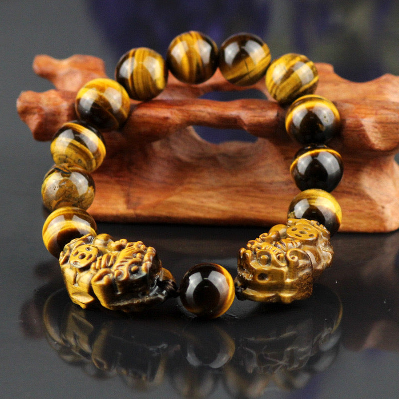 Natural Yellow Tiger Eye Double Pixiu Wealth Bracelet