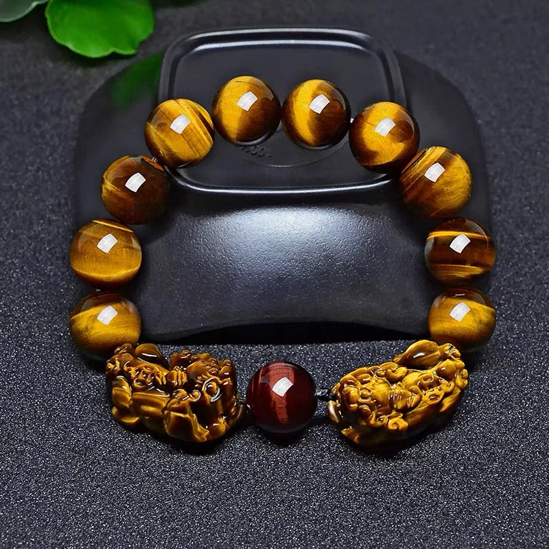 Natural Yellow Tiger Eye Double Pixiu Wealth Bracelet
