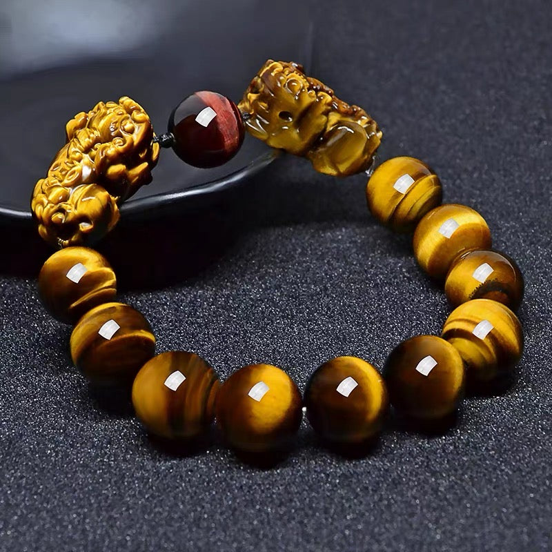 Natural Yellow Tiger Eye Double Pixiu Wealth Bracelet