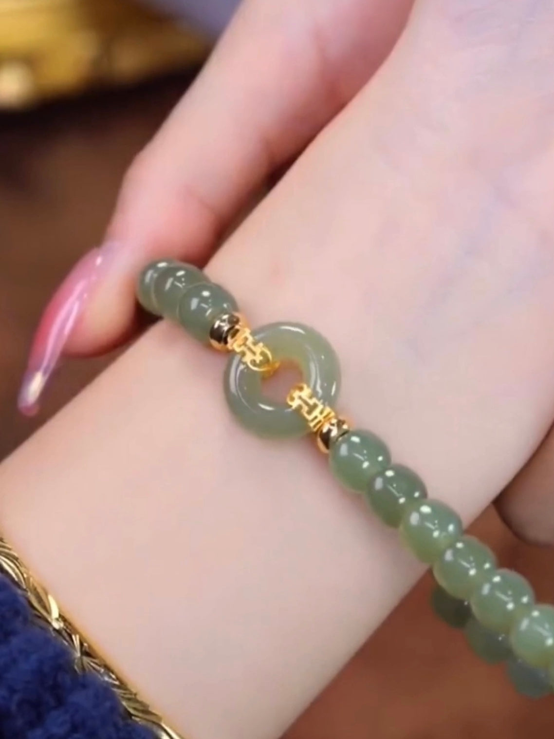 Natural Green Jade Luck & Peace Buckle Bracelet