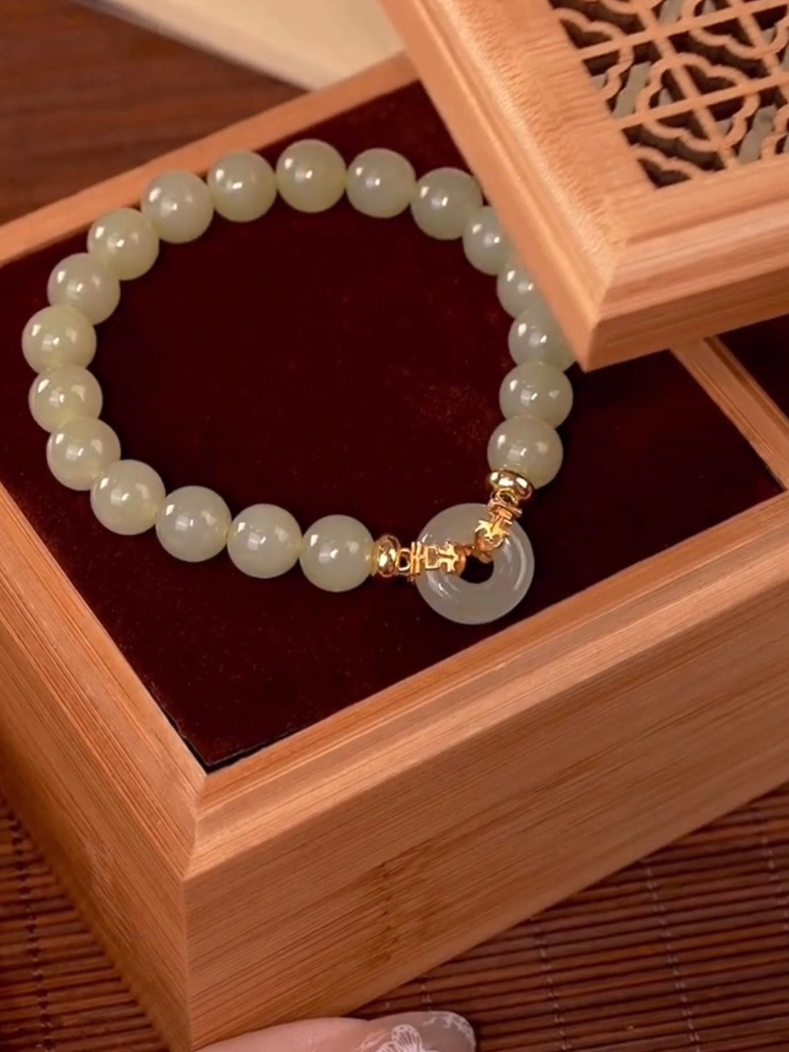 Natural Green Jade Luck & Peace Buckle Bracelet