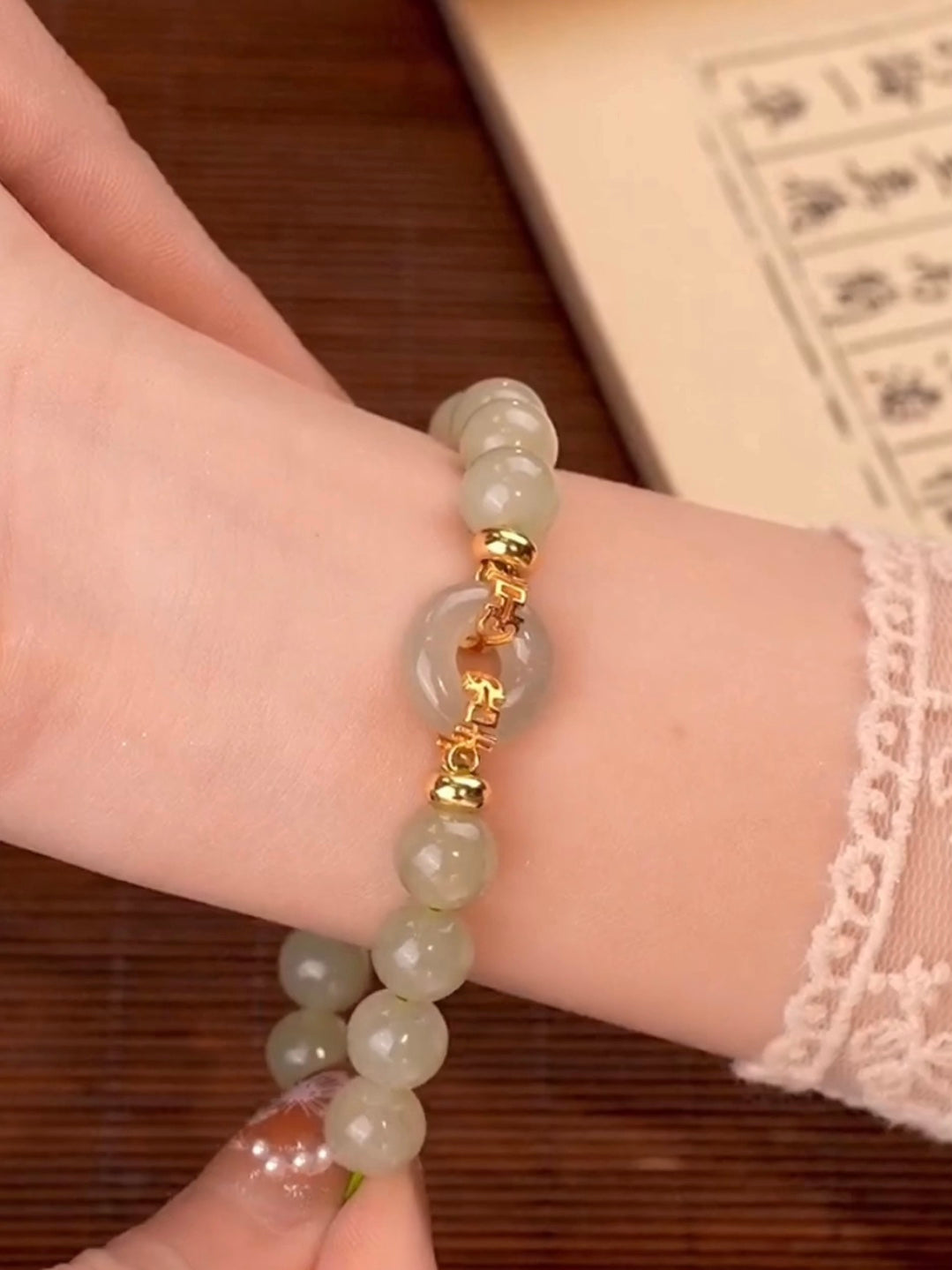 Natural Green Jade Luck & Peace Buckle Bracelet