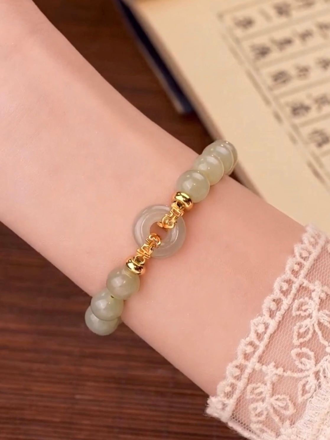Natural Green Jade Luck & Peace Buckle Bracelet