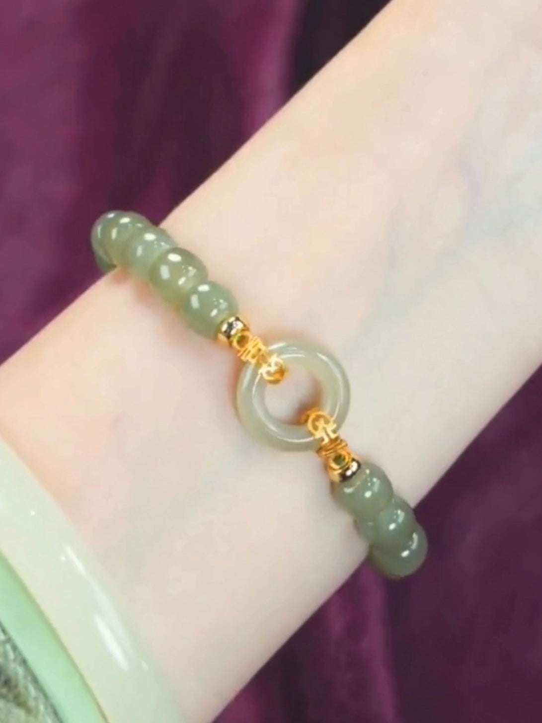 Natural Green Jade Luck & Peace Buckle Bracelet