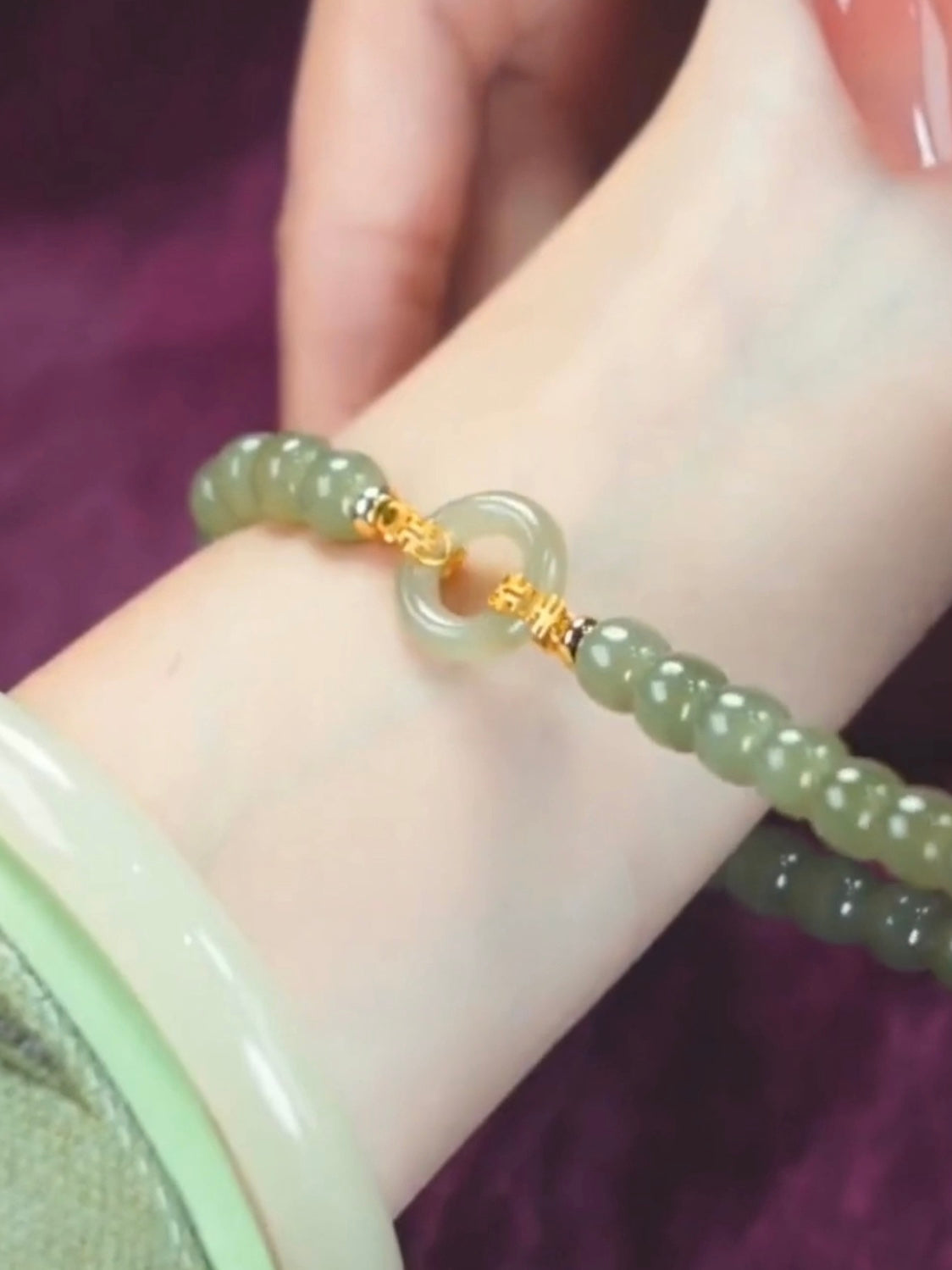 Natural Green Jade Luck & Peace Buckle Bracelet