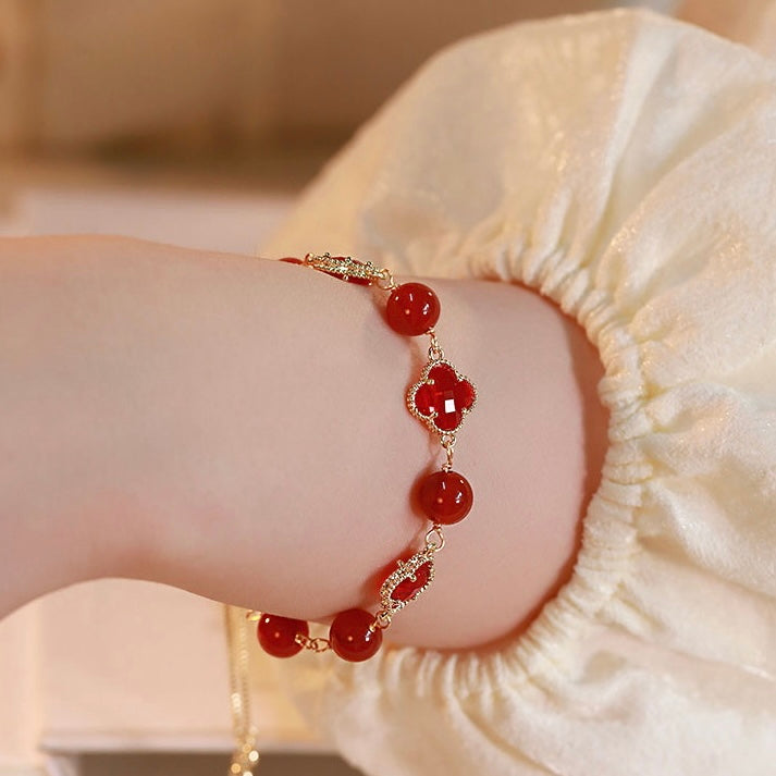 Lucky Clover Natural Green Jade Bracelet