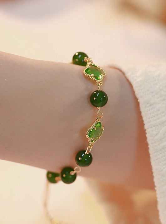Lucky Clover Natural Green Jade Bracelet