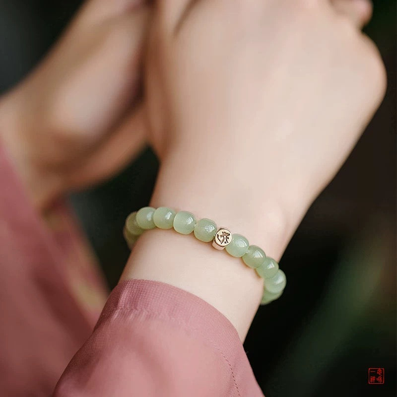 Natural Green Jade Buddha Mantra Protection Bracelet