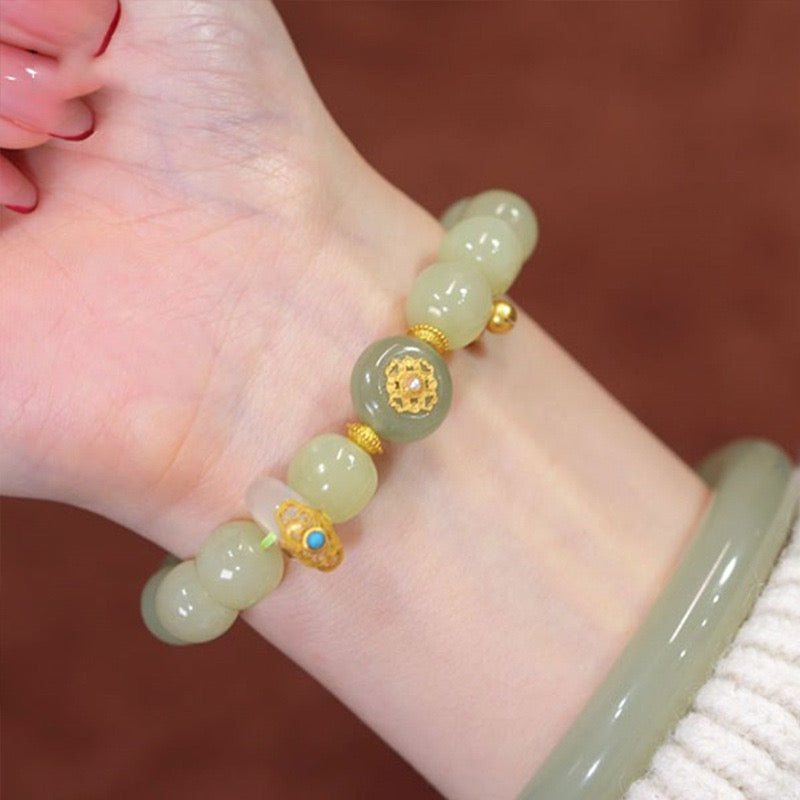 Natural Green Jade Luck & Peace Buckle Protection Bracelet