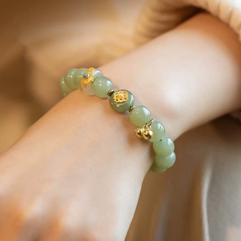 Natural Green Jade Luck & Peace Buckle Protection Bracelet