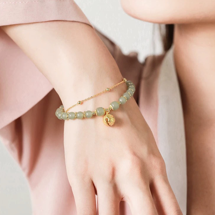 Natural Green Jade Luck and Protection Bell Bracelet