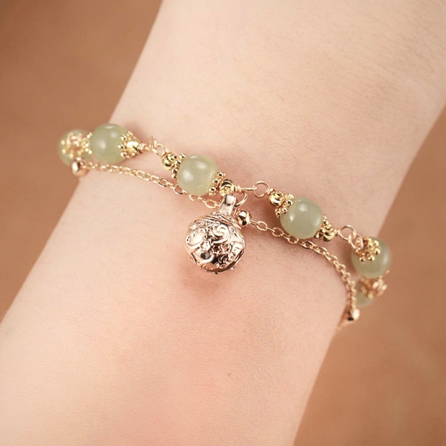 Natural Green Jade Luck and Protection Bell Bracelet - Special