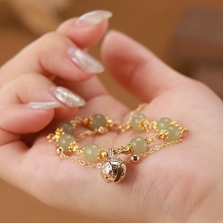 Natural Green Jade Luck and Protection Bell Bracelet - Special