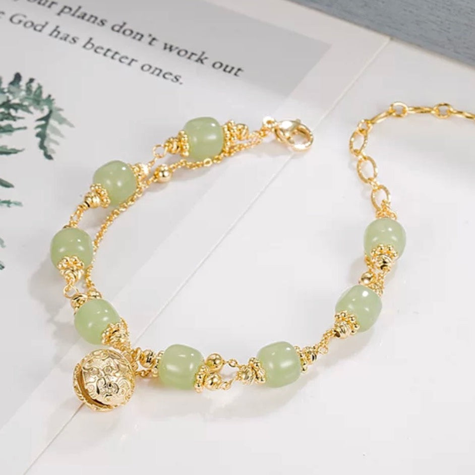 Natural Green Jade Luck and Protection Bell Bracelet - Special