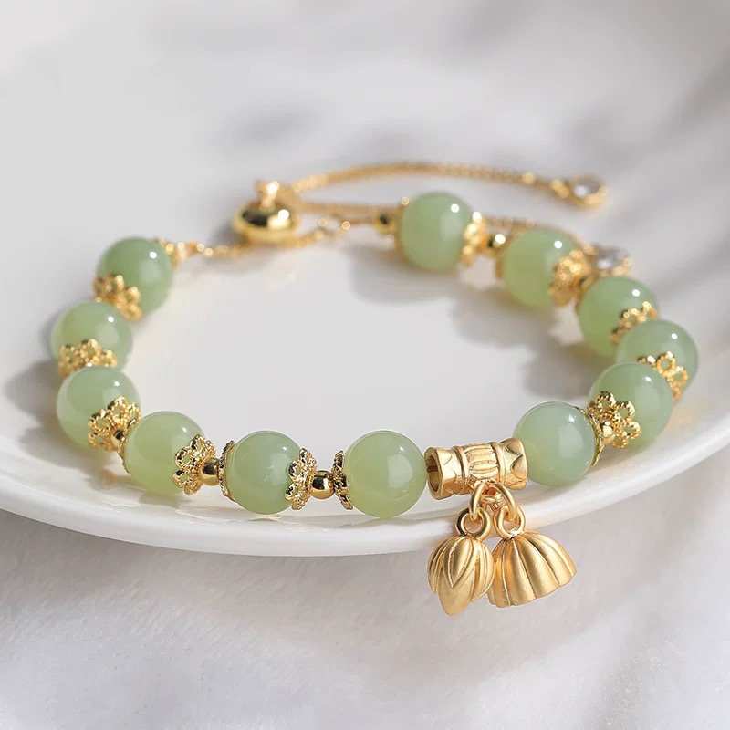 Natural Green Jade Lucky Lotus Bracelet
