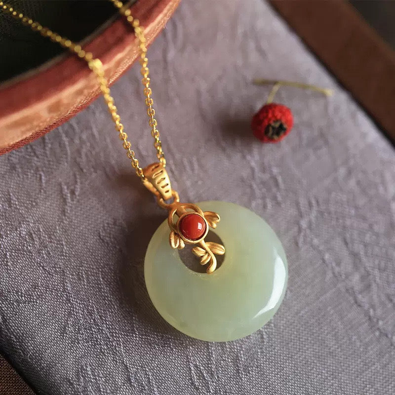 Fortune Lock Green Jade Feng Shui Necklace