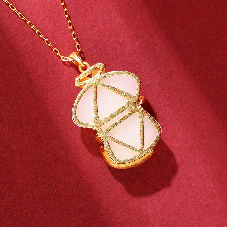 Feng Shui Auspicious Clouds Cheongsam White Jade Necklace