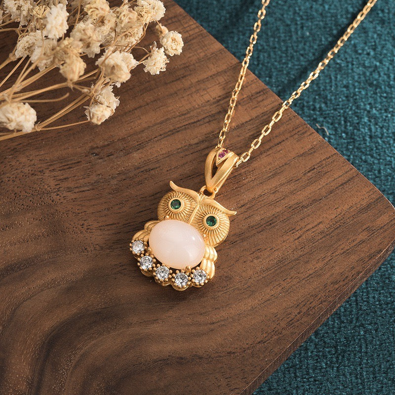 Feng Shui Vintage Owl White Jade Necklace