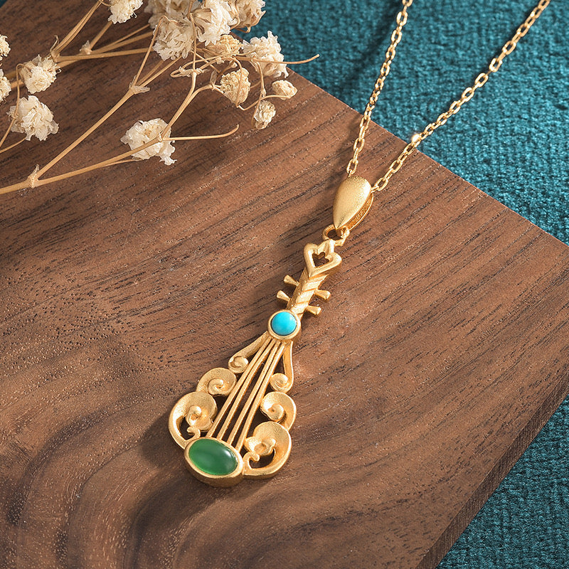 Feng Shui Vintage Lute Jade Necklace
