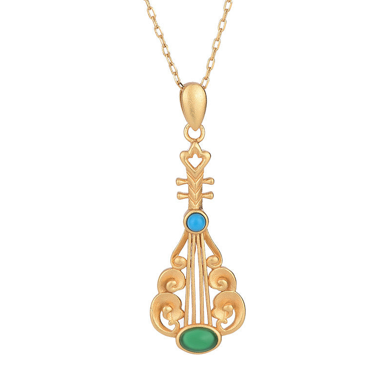 Feng Shui Vintage Lute Jade Necklace