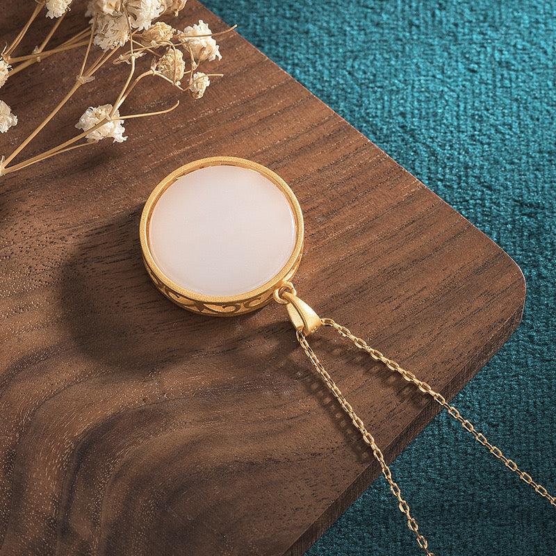 Feng Shui Enamel Crane & cloud Jade Necklace