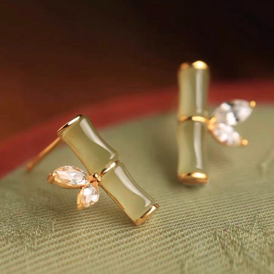Natural Hetian Jade Bamboo Earrings
