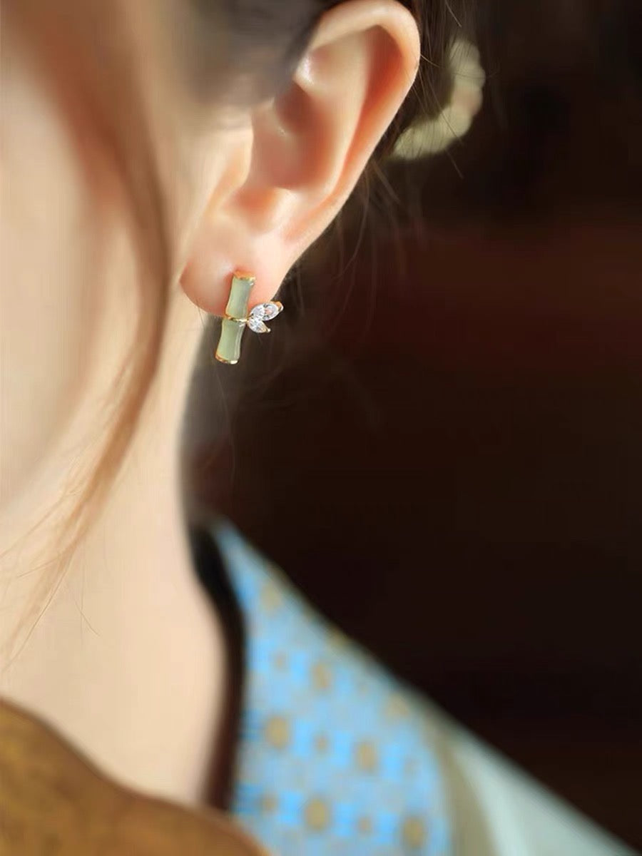 Natural Hetian Jade Bamboo Earrings