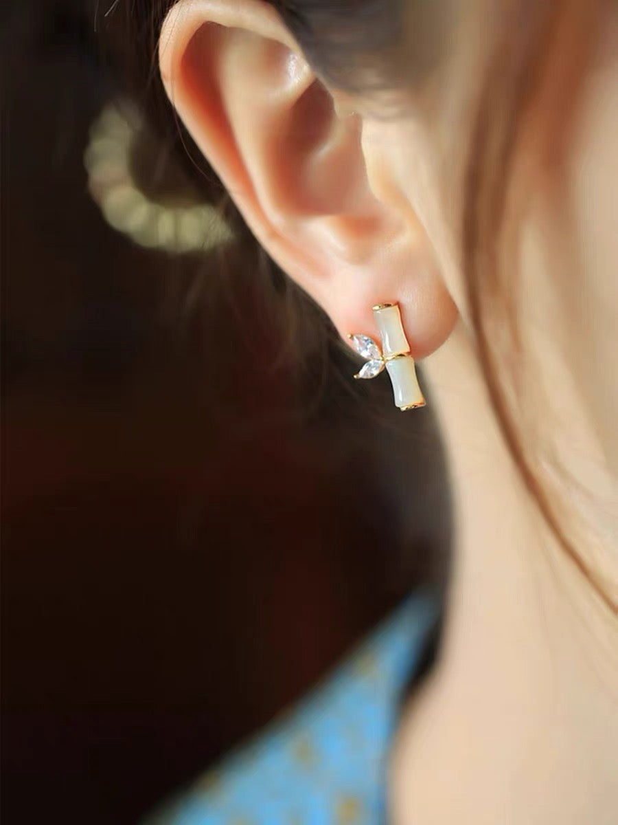 Natural Hetian Jade Bamboo Earrings