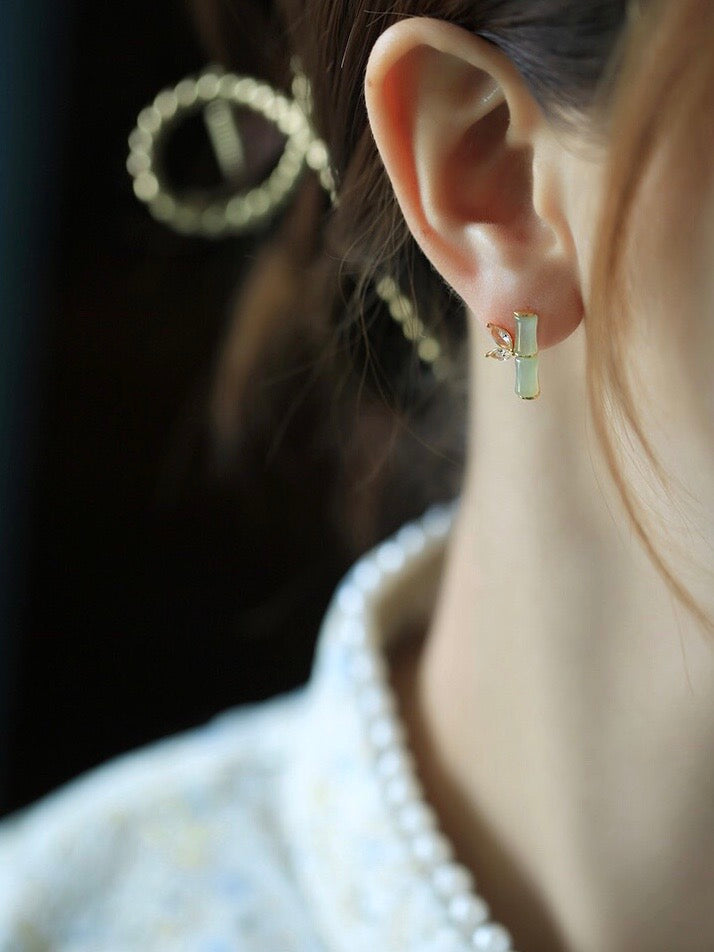 Natural Hetian Jade Bamboo Earrings