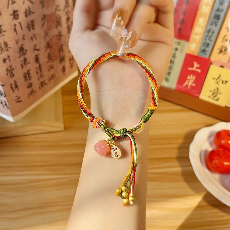 Feng Shui Persimmon Yanyuan Agate Protection Rope Bracelet