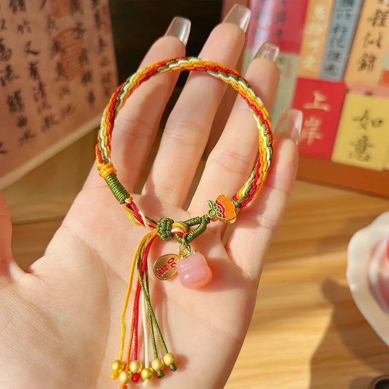 Feng Shui Persimmon Yanyuan Agate Protection Rope Bracelet