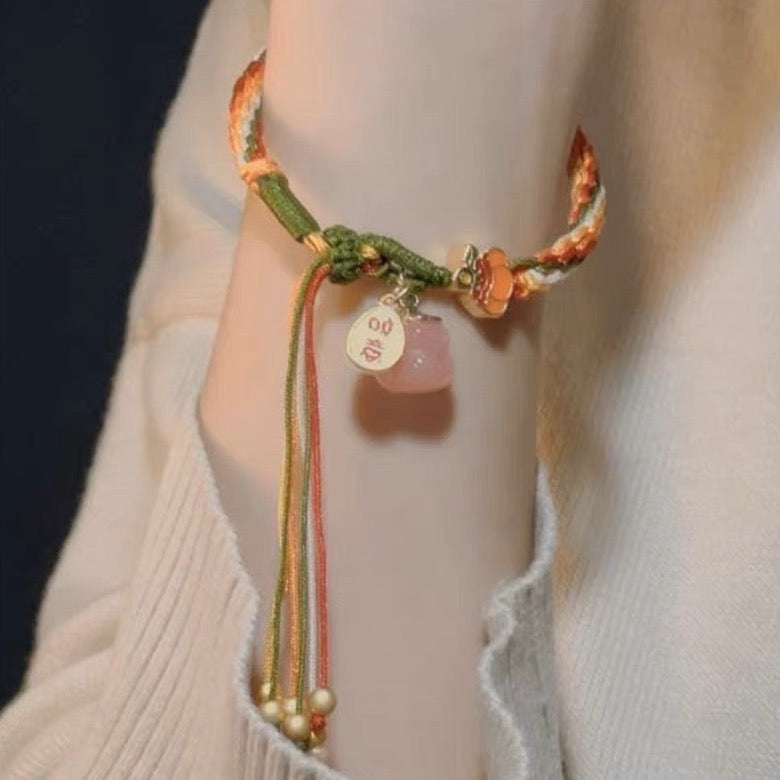 Feng Shui Persimmon Yanyuan Agate Protection Rope Bracelet