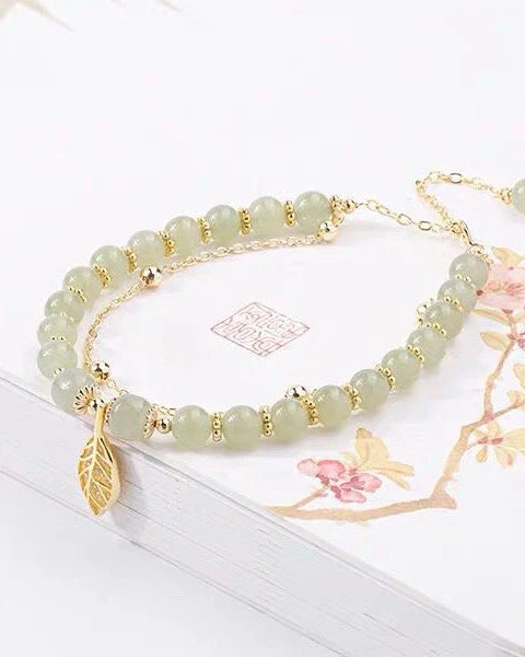 Natural Hetian Jade Feng Shui Wealth Leaf Bracelet