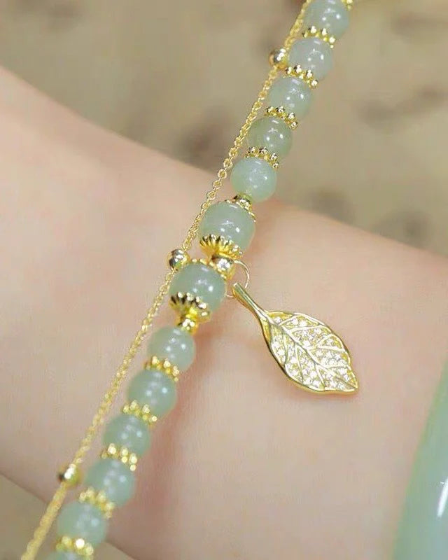 Natural Hetian Jade Feng Shui Wealth Leaf Bracelet