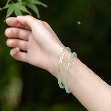 Natural Hetian Green Jade Double Bangle
