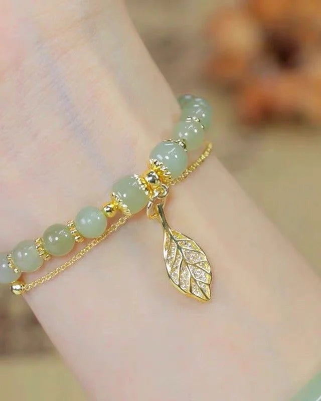 Natural Hetian Jade Feng Shui Wealth Leaf Bracelet