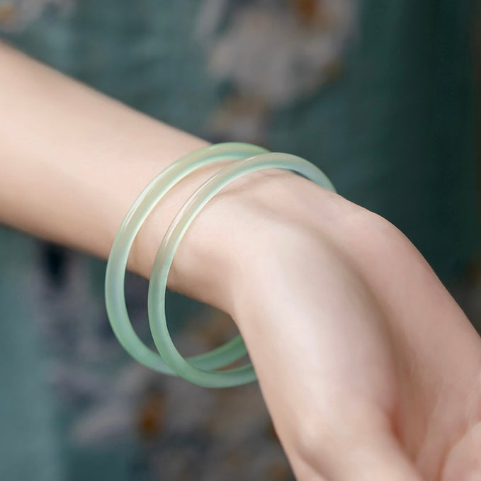 Natural Hetian Green Jade Double Bangle